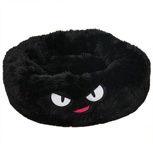 Round Calming Plush Pet Bed with faces