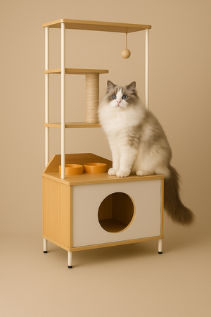 Cat Apartment Tower with Feeding Station