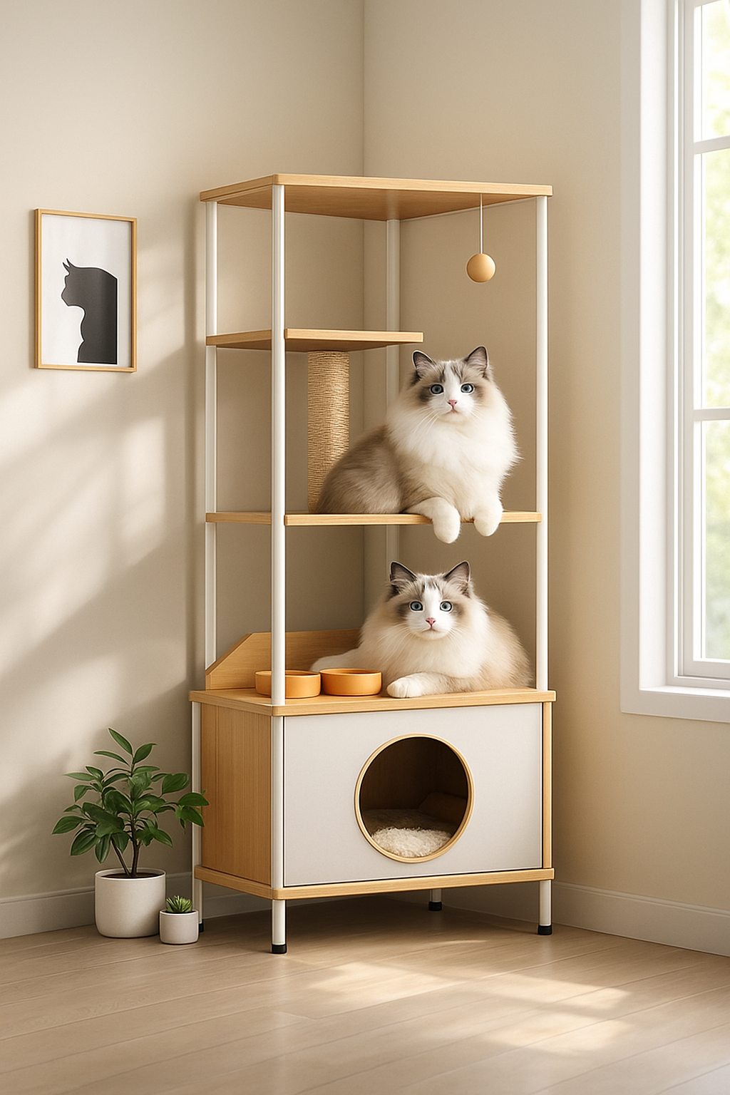 Cat Apartment Tower with Feeding Station