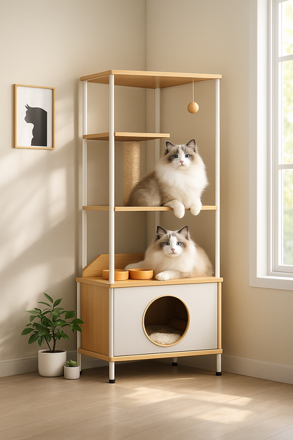 Cat Apartment Tower with Feeding Station